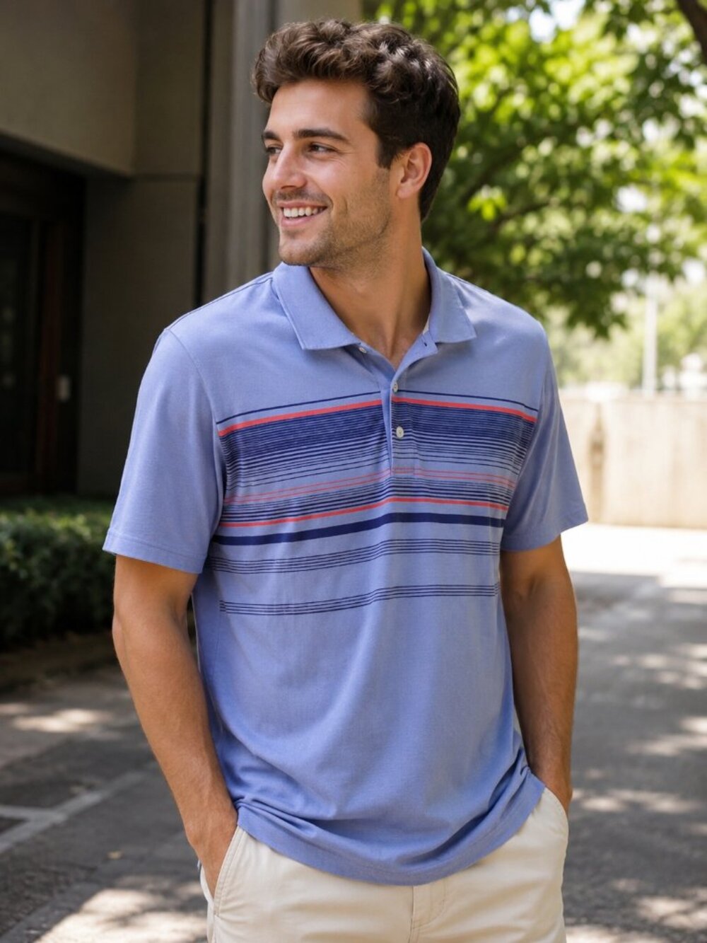 Adidas Men Clima Cool Blue & Orange Stripe Golf Short Sleeve Polo Shirt 2XL